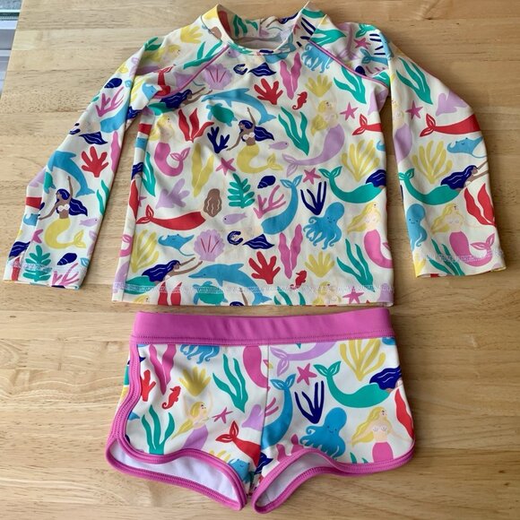 Baby Boden UPF 40+ Sun Safe Swimsuit 2-3Y 98c Mermaid Rash Guard 2 Piece - Picture 1 of 12